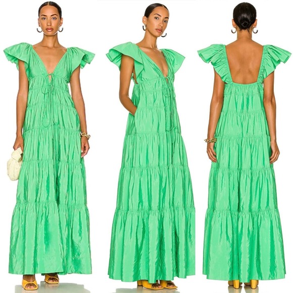 A.L.C. Dresses & Skirts - A.L.C. Luca Tiered Faille Maxi Dress In Lucky Green Size 0